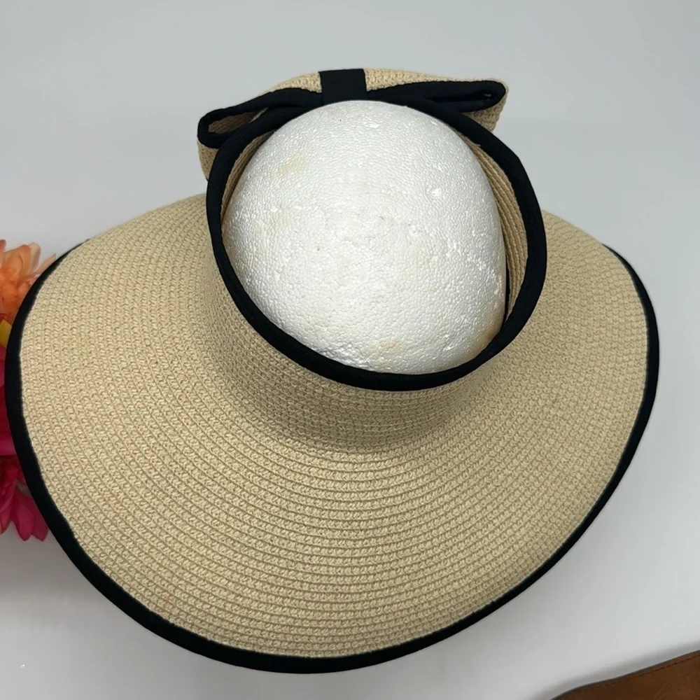 Broner Tan Black Open Top Sun Hat with Bow HT5619